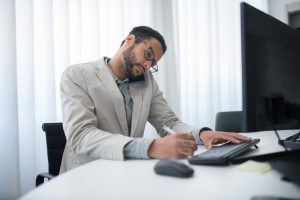 Business employee using document management technology